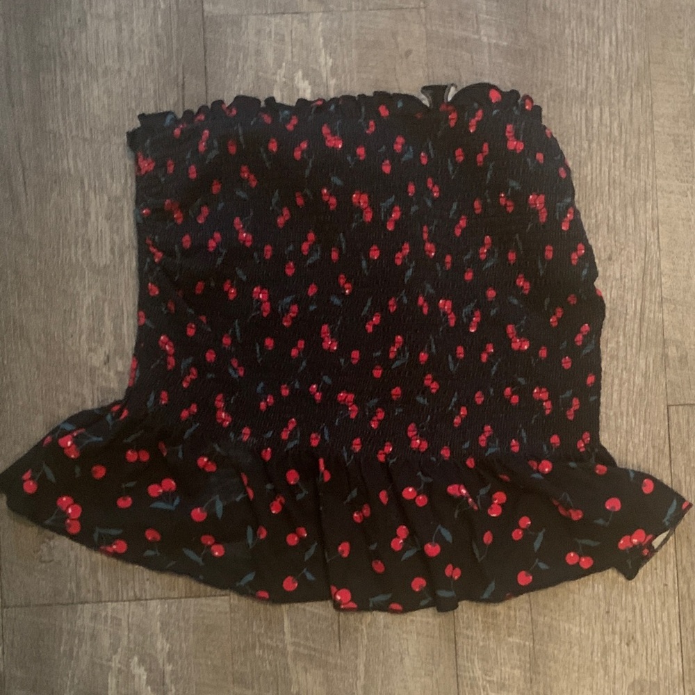 NOBO Black Mini Skirt with Red Cherry Print